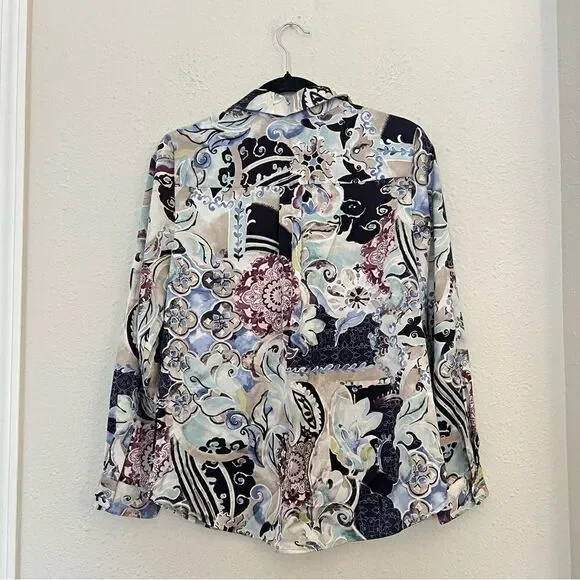Chicos Mystic Mix Geneva BoHo Silky Shirt Blouse Button Down Paisley Size Small - Picture 6 of 9